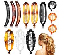 12 Clip à Cheveux Banane Queue de Poisson Grand Double Peigne à Tringle Classiques Porte-Queue de Cheval, 4 Styles (Multicolore)