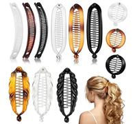 12 Clips à Cheveux Banane Peignes à Pneu Classiques Pince Banane à Double Peigne Large Pince à Cheveux de Queue de Poisson pour Femmes Filles, 4 Styles (Écaille de Tortue, Blanc, Clair, Noir)