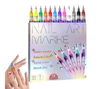12 Color 3D Nail Art Pens Set, Nail Polish Pens Quick Dry, DIY Nails Arts Marker Drawing Painting Liner Pen (1 Set)