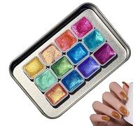 12-Color Glitter Watercolor Paint Set - 2.5x3.9x0.47in Portable Interactive Painting Supplies | Shimmer Art Kit for Beginners Artists Kids Boys Girls, Birthday Present, Classroom Projects, Home School