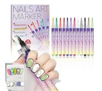 12 Colors Nail Art Marker Pens Set, 0.5mm Fine Tip Nail Polish Pens for Drawing Painting Gel Nails, Quick Dry Water-Based Nail Art Tools for DIY Graffiti, Dotting, Lining & Salon Manicure Design