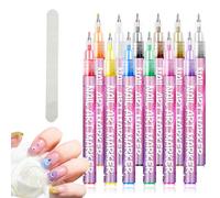12 Colors Nail Art Markers for Gel Nails, 3D Quick-Drying Nail Art Markers, 0.5mm Fine Tip Dotting & Liner Brushes for DIY Nail Art, Gel Nails, Home & Salon Manicure Tools