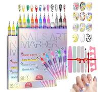 12 Colors Nail Art Pens Set,3d Fine Tips Nail Art Pens,Quickly Dry Nail Art Nail Diy Decoration,For Painting, Graffiti, Dotting, Drawing, Point Liner (2set, K-505)