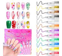 12 Colors Nail Art Pens Set 3D Nail Polish Pens Graffiti Dotting Pen Acrylic Paint Pens Point Liner Pens Nails Art Design Manicure Nail DIY Decoration for Home & Salon Manicure DIY