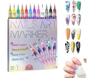12 Colors Nail Art Pens Set - Fine Tip Gel Nail Markers, 3D Quick-Dry Polish Pens for Painting, Dotting Graffiti Nails Art Markers, DIY Nails Arts Tools for Home & Salon