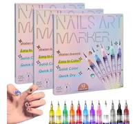 12 Colors Nail Art Pens Set, Nail Art Markers Doodle 3D Nail Polish Pens Quick Dry for Kids & Adults, DIY Nail Doodle, Dotting, Liner & Painting Tools (3Sets)