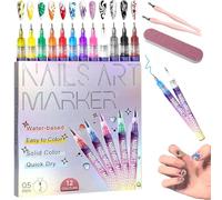 12 Colors Nail Art Pens Set, Nail Art Markers for Gel Nails, 2025 DIY Nails Art Marker, 3D Nailing Color Pen, Quickly Dry Nailing Art DIY Decoration for Women Girls (1pc)