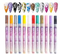 12 Colors Nail Art Pens Set, Nail Art Markers, Waterproof 3D Nail Polish Pens for Drawing, Acrylic Paint Pens, Nail Dotting Tools, Fine Liner & Dotting Art, DIY Nail Design