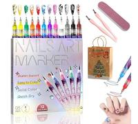 12 Colors Nail Art Pens Set, Set of 12 Colours 0.5MM Nail Art Markers, Quick-Dry Gel Nails Markers, 3D Fine Tips Nails Arts Pens, for Dotting Drawing Painting Liner DIY Arts Tool (1set)