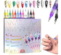 12 Colors Nail Art Pens Set with Case, Nail Art Markers for Dotting, Liner & Painting, DIY Quick Dry Graffiti Dotting Point Liner Pens, 3D Nail Polish Pens for Painting (2 Set)