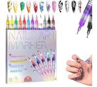 12 Colors Nail Art Pens Set with Case, Nail Art Markers for Dotting, Liner & Painting, DIY Quick Dry Graffiti Dotting Point Liner Pens, 3D Nail Polish Pens for Painting (1 Set)