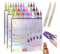 12 Colors Nail Art Pens Set with Nail File, Nails Art Markers Doodle Pen for Adults, for Nails Arts Drawing Painting Point Dotting Liner Pen Manicure Tools (36 Colors)