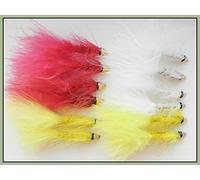 12 Conehead Bullet Pêche à la Truite mouches - Rouge, Blanc et Jaune - Taille 10 rapide plombs