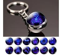 12 Constellation porte-clés lumineux Double face boule de verre pendentif 12 zodiaque porte-clés mode cadeau d'anniversaire pour hommes et femmes Aries