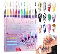 12 Couleurs 3D Stylo Nail Art Graffiti Pen, DIY Manucure Décoration Dotting Pen Stylo Nail Art Ongle Beauté Orner Outils de Manucure pour Graffiti Pointillés Peinture Bricolage
