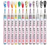 12 Couleurs 3D Stylo Nail Art Graffiti Pen, Owelth Stylo Vernis à Ongles Pointes Fines, DIY Manucure Décoration Dotting Pen Beauté Orner Outils de Manucure pour Halloween Noë