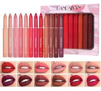 12 Couleurs Crayon Lipstick Lipliner Set, Non-Stick Cup Matte Lipstick Pen Imperméable À L`Eau Longue Durée Velvet Lipstick Pencil Lip Liner Avec Taille-Crayon, Pivotant Et Aiguisé#B
