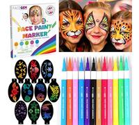 12 couleurs de peinture pour visage - à base d'eau - Kit de peinture visage sans désordre avec pochoirs - Séchage rapide - Lavable - Facile à nettoyer - Non toxique - Pour festival, fête, bal masqué