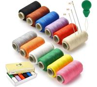 12 couleurs Fil à coudre,350 yards/bobine,Kit de fil pour machine à coudre,avec enfile-aiguille et d'aiguille à coudre,fil polyester,pour la couture à la main et à la machine, le bricolage et la maiso