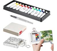 12 Couleurs Kit Aquarelle Miniature, Mini Palette Aquarelle de Poche de Voyage, Coffret de Peinture Portable avec Palettes de Peinture 8 Grilles, Stylo, Clip, Carnet de Croquis (A)