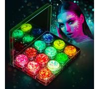 12 Couleurs Lumineuse Paillettes Gel, Maquillage Carnaval Eleanore's Diary Colle à Paillettes Festival, Fluorescent Paillette Visage Chunky Glitter Gel Corps Cheveux