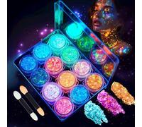 12 Couleurs Maquillage Paillettes Set, Lumineuse Paillettes Gel, paillettes visage festival pour Visage, Corps, Cheveux, Mascarade, Halloween, Fête, Noël