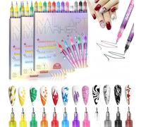 12 Couleurs Stylo Nail Art Graffiti Pen,Marqueurs 3D - Outils de nailart,DIY Manucure Décoration Dotting Pen,3D Nail Polish Pens for Painting (3set)
