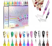 12 Couleurs Stylo Nail Art Graffiti Pen,Marqueurs 3D - Outils de nailart,DIY Manucure Décoration Dotting Pen,3D Nail Polish Pens for Painting (2set)