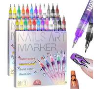 12 Couleurs Stylo Nail Art Graffiti Pen,Marqueurs De Nail Art For Ongles En Gel,Marqueur à Ongles Gel, Imperméable,Stylo à Points Graffiti à Séchage Rapide, Stylo à Vernis à Ongles 3d (2 ensemble)