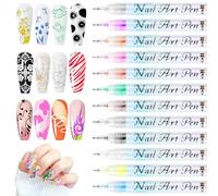 12 Couleurs Stylo Vernis à Ongles, 3D Stylos Nail art à Pointe 0,5 mm, Marqueur Stylo Nail Art Ongle pour Graffiti DIY, Iignes et Points sur Ongles Naturels, Gel et Faux Ongles