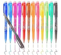 12 Couleurs Stylos Effaçables, 0.5mm Stylo Gomme, Stylos à Bille avec Gomme, Tylo Roller en Couleur pour Enfants, Adultes, École, Bureau