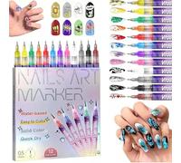 12 Couleurs Stylos et pinceaux de nail art, Marqueurs acryliques à pointe fine de 0,5mm, stylos à vernis waterproof à séchage rapide fin pour dessiner et peindre les ongles pour enfants et adultes
