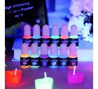 12 couleurs Super Brillant Résine Goutte Gluant Poudre Lumineuse Spéciale, 10g par bouteille, Convient pour la fabrication de moules de silicone, le remplissage bijoux de résine époxy, la décoration,