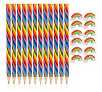 12 Crayons de Couleur Arc-en-Ciel 4 en 1 avec 12 Gommes Colorées en Caoutchouc, Crayon Arc en Ciel, 4 Couleurs, Crayon multicolore, Crayons Doux 2B pour Enfants, Outils d’Art Créatifs