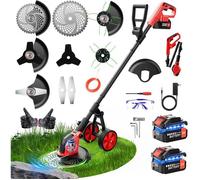 12"" Débroussailleuses Electrique sans Fil a 2 21V 3.0Ah Batterie avec Roues,4 Types Lames,Coupe-Bordure sur Batterie Se Transforme