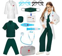 12 Déguisement Docteur Enfant avec Stéthoscope,Chirurgien Costume,Séringue,Lunettes,Trousse De Médecin,Kit Docteur Jouet Docteur Deguisement Halloween Carnaval pour Enfant Garçon Fille