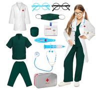 12 Déguisements Docteur Costume Enfant avec Stéthoscope, Chirurgien, Séringue, Lunettes, Trousse de Médecin, Kit Jouet Docteur Halloween Carnaval pour Enfant Garçon Fille