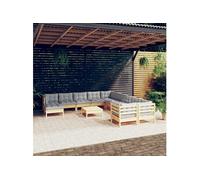 12-delige Loungeset met grijze kussens grenenhout3097060