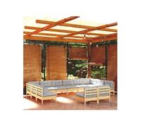 12-delige Loungeset met grijze kussens massief grenenhout3097222