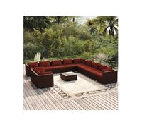 vidaXL 12-delige Loungeset met kussens poly rattan bruin3102539 Marron
