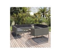 Vidaxl Salon De Jardin 12 Pcs Avec Coussins Résine Tressée Gris Gris