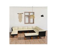 vidaXL Ensemble salon de jardin 12 pièces avec coussins Poly rotin noir