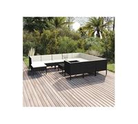 vidaXL 12-delige Loungeset met kussens poly rattan zwart3094512 Noir G