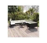 12-delige Loungeset met kussens poly rattan zwart3094520