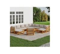 Vidaxl Salon De Jardin 12 Pcs Avec Coussins Gris Clair Bois Massif