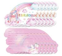 12 Einladungskarten Kindergeburtstag, Einhorn Regenbogen Einladungskarten, Einladungskarten Kindergeburtstag MäDchen, Geburtstagseinladung Einladungen, Geburtstag Party Einladung FüR MäDchen/Jungen