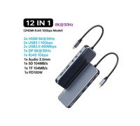 (12 en 1 (2HDMI 8K) HUB USB C 4K 60 Hz Type C vers HDMI DP VGA Gigabit Ethernet USB 3.1 PD 100 W Adaptateur