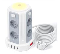 12 en 1 Multiprise avec Interrupteur (3600W/16A), 3M Tour Multiprise with 4 USB Ports and 8 Sockets, avec Lumière pour Le Bureau et la Maison
