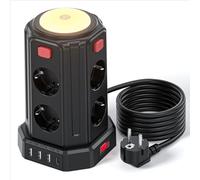 12 en 1 Multiprise avec Interrupteur (3600W/16A), 3M Tour Multiprise with 4 USB Ports and 8 Sockets, avec Lumière pour Le Bureau et la Maison