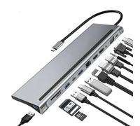 12-en-1 Type-C Station d& 39;accueil USB-C Hub Splitter Adaptateur avec double écran HDMI 4K 1080P Alimentation VGA 87W USB-C PD3.0 Port de transfert de données USB-C RJ45 Port réseau Prise audio 3,5 